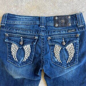 Miss Me Women's Bootcut Blue Jeans 29  Embroidered Rhinestone Angel Wings Pocket